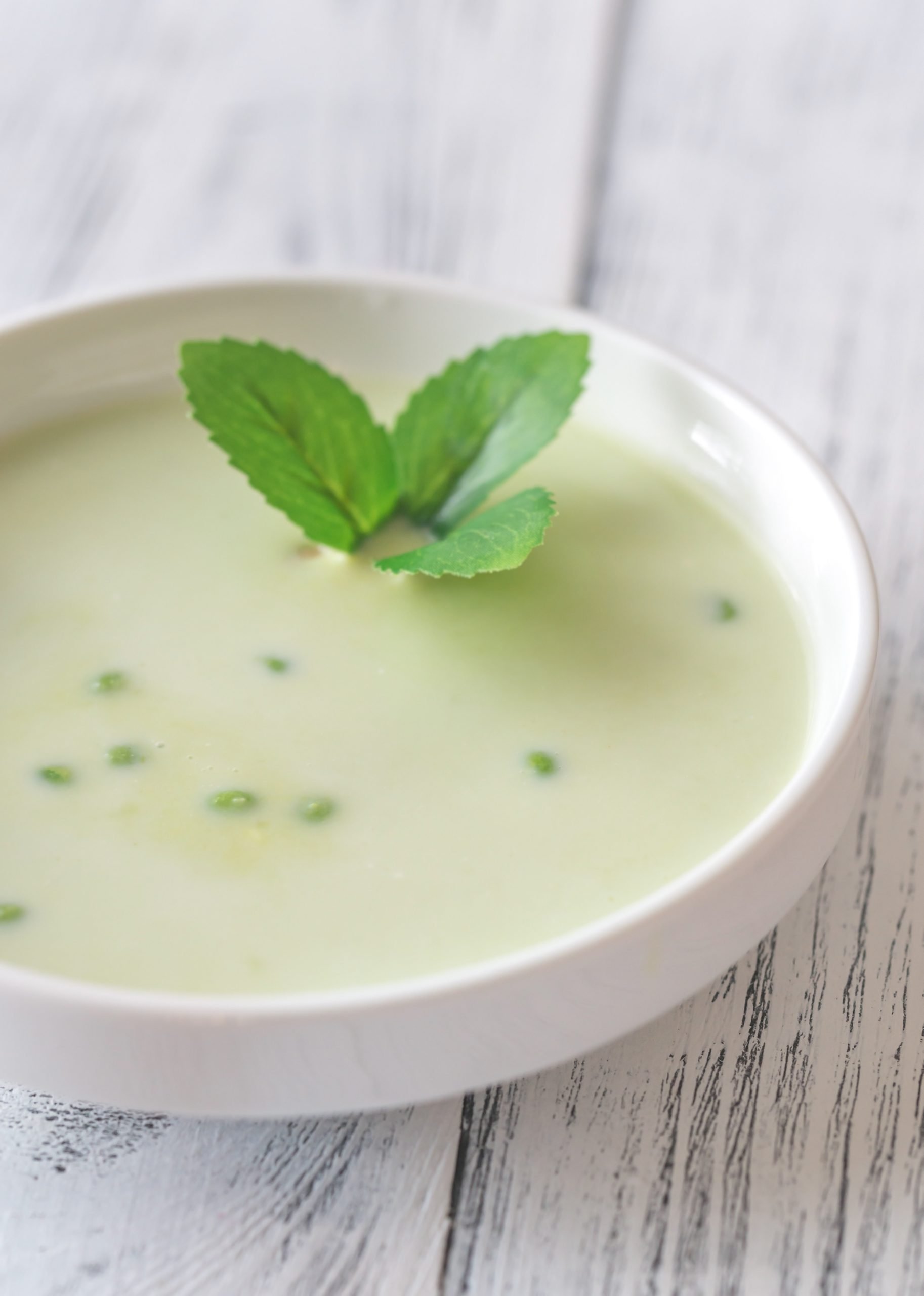 Portion of pea cream soup